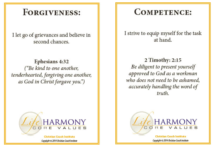 Forgiveness and Competence Life Value Cards